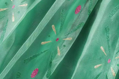 Snow Queen Illuminating  Anna Princess Ball Gown Fancy Green Floral Dress Halloween Glowing Anna Costume Birthday Elsa Party