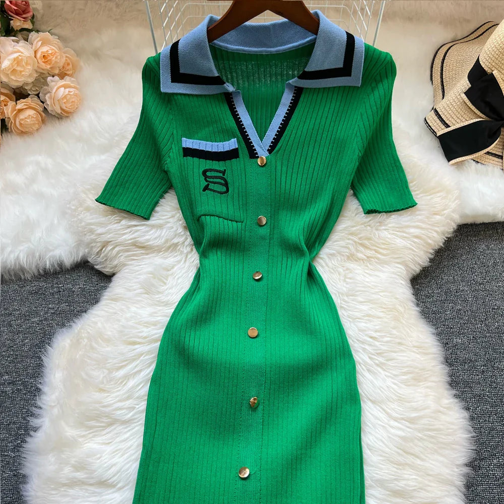 Fashion Summer Knitted Dress Women 2025 New Y2K Embroidery Long Bodycon Sweater Dress Streetwear Lady Vestidos