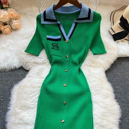 Fashion Summer Knitted Dress Women 2025 New Y2K Embroidery Long Bodycon Sweater Dress Streetwear Lady Vestidos