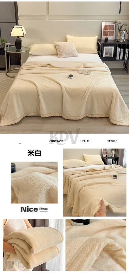Double Layer Solid Color Milk Velvet Blanket Autumn Winter Thicken Warm Plush Blanket for Bed Sofa Single Double Thick Bed Sheet