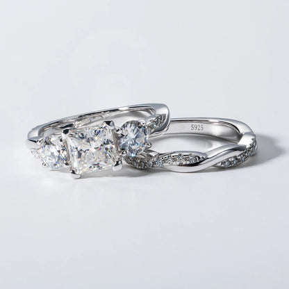 1.5ct Princess Cut Center Moissanite Bridal Rings Set  925 Sterling Silver Engagement Wedding Band Rings Wholesale