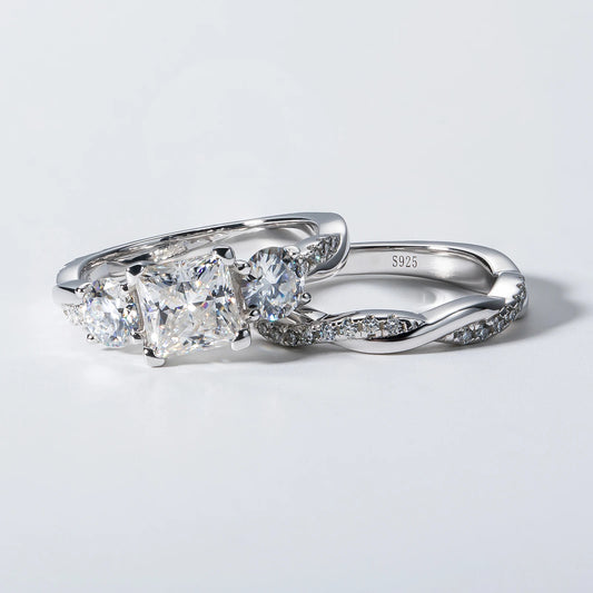 1.5ct Princess Cut Center Moissanite Bridal Rings Set  925 Sterling Silver Engagement Wedding Band Rings Wholesale