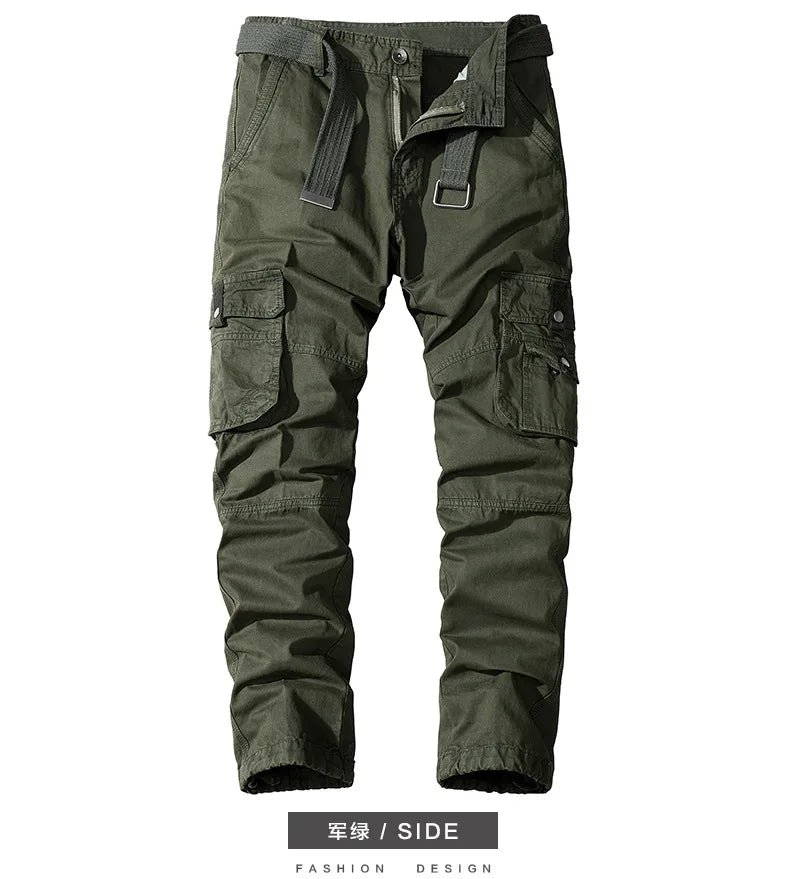 Four-season Pure Cotton Casual Pants Men's Work Pants Multi-pocket Straight Trousers