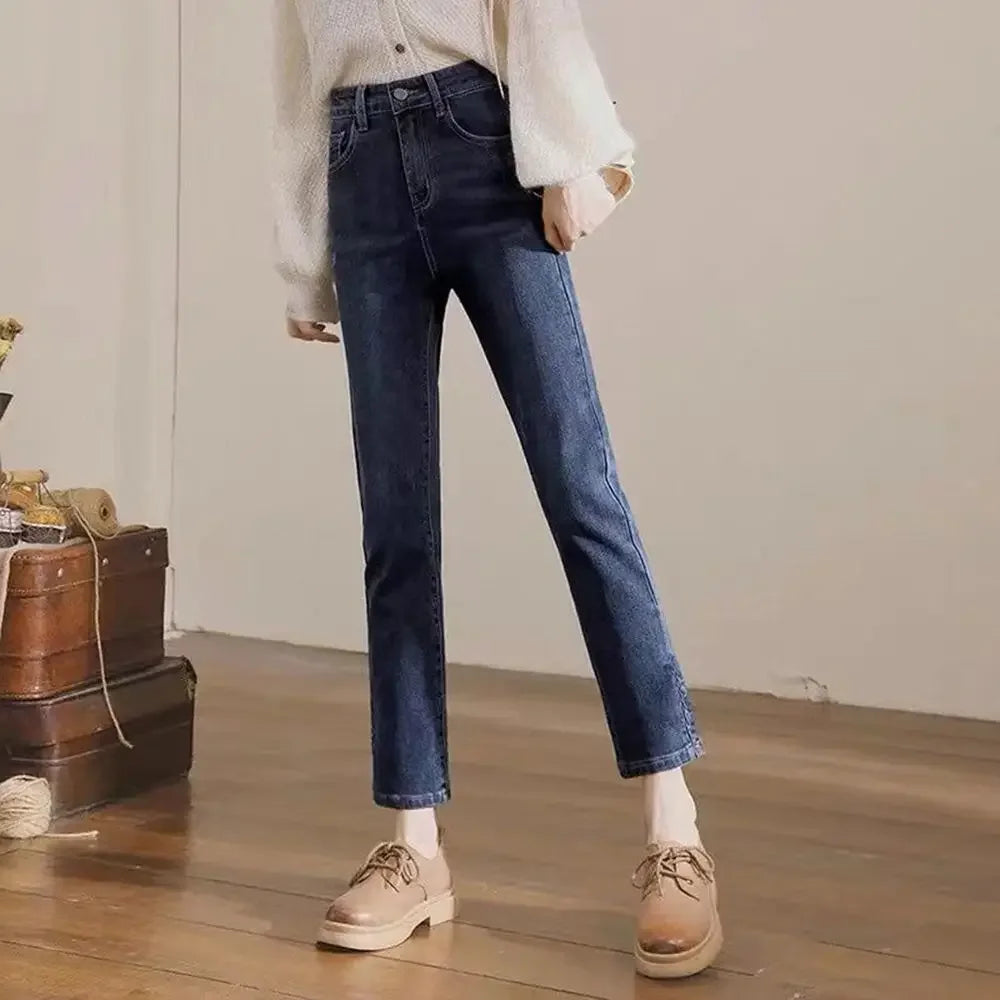 Vintage High-waisted Straight-leg Jeans For Women