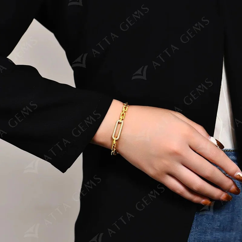 S925 Sterling Silver Moissanite Bracelet Yellow Gold Plated Bracelets for Women Adjustable 16+5cm High Quality Jewelry