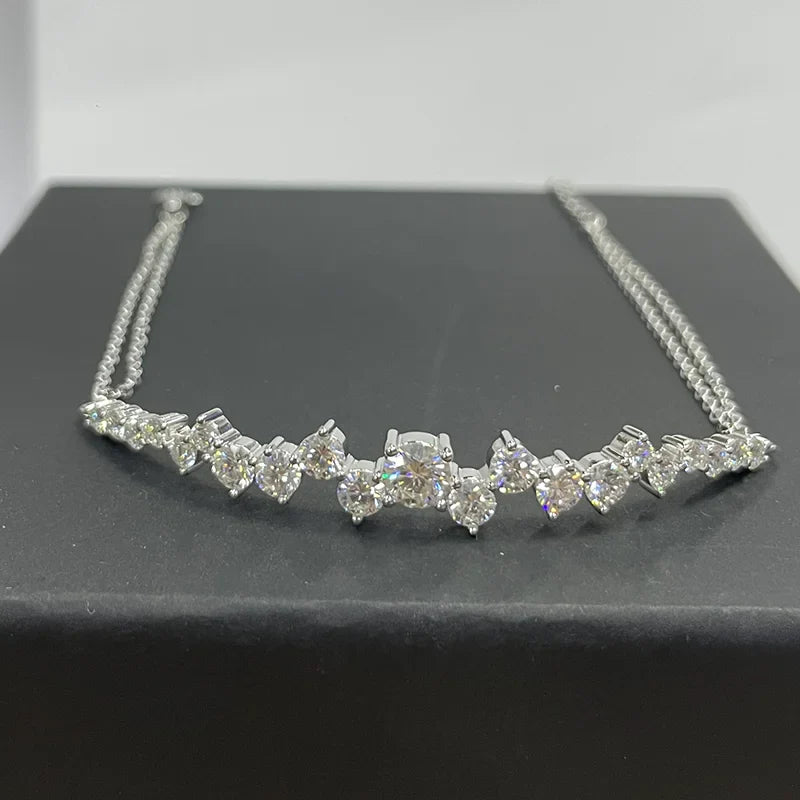 Moissanite Bracelet With Certificate 925 Sterling Silver Adjustable Double Chain Bracelets for Women Wedding Jewelry Gift