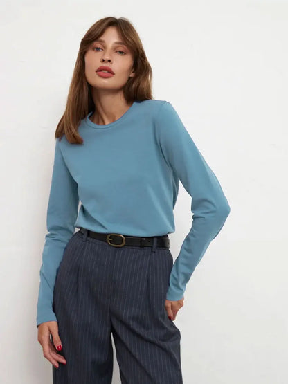 Women's Spring Autumn 100% Cotton T-shirt Bottoming Basic Solid Lady Long Sleeve Loose Tops Shirts Oversized T Shirt
