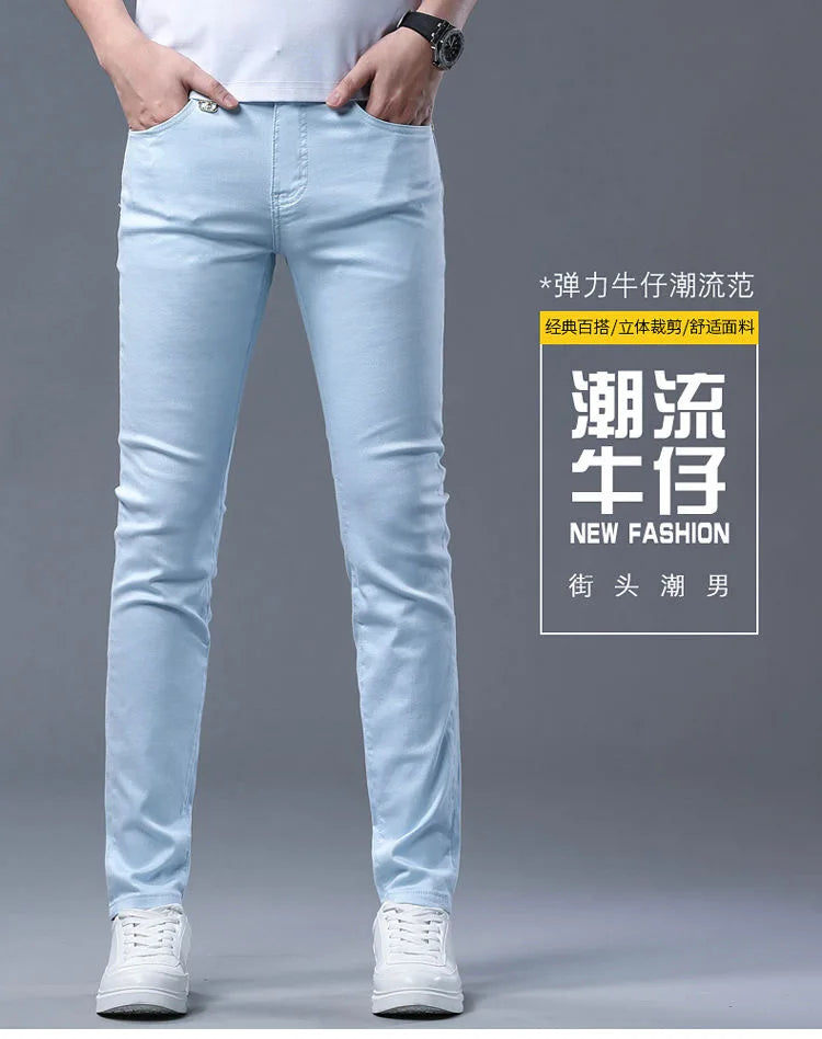 2024 Spring and Autumn New Fashion Solid Color Straight Leg Stretch Jeans Men's Casual Slim Comfortable Breathable Denim Pants