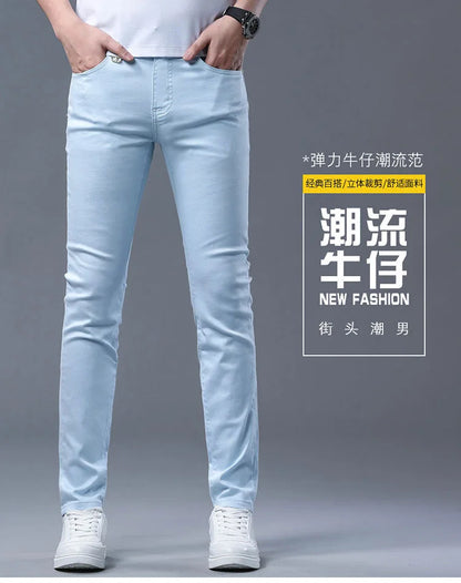 2024 Spring and Autumn New Fashion Solid Color Straight Leg Stretch Jeans Men's Casual Slim Comfortable Breathable Denim Pants