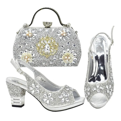 2026 Italian Shoes and Bags Matching Set with Rhinestone Plus Size Shoes Luxury Italian Shoe and Bag Set Wedding Shoes Bride