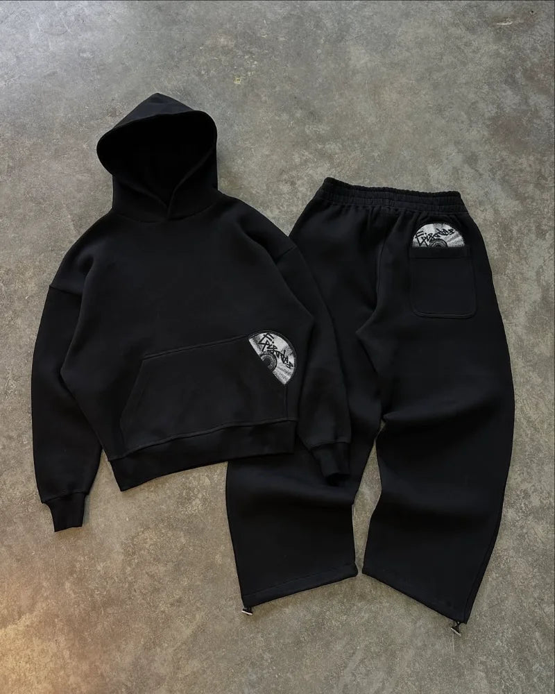 High street hip-hop men suit fashionable and popular embroidered design pullovers Gothic Harajuku loose casual suit tracksuit