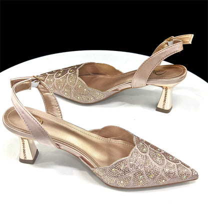 Women's Blue Color Heels with Rhinestone Accents & Matching Bag Set - Elegant Italian Fashion Pointed Toe Design