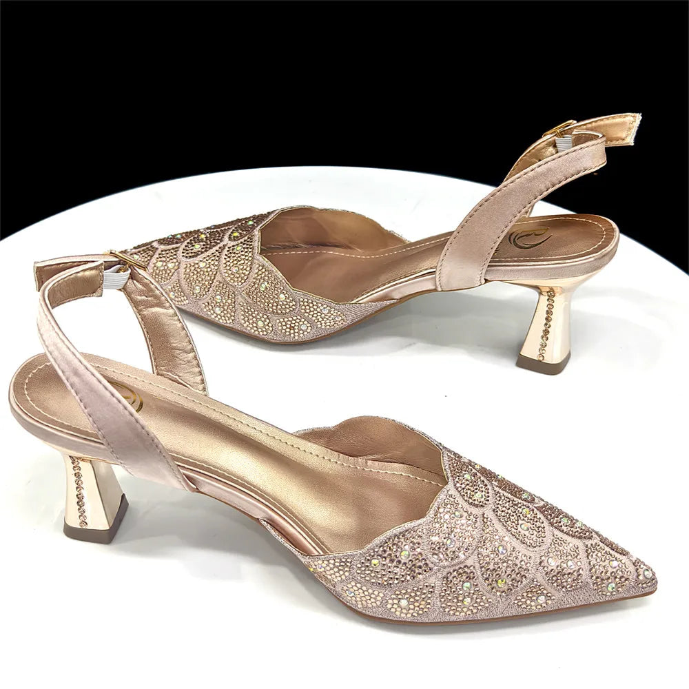 Italian shoes and handbags accessory set with rhinestone metal embellishments Wedding shoes Bridal shoes Designer