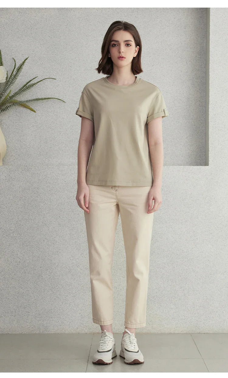 Summer Short Sleeved Clothes Premium Luxury Women's Clothing Combed Cotton Tshirts pima cotton Tee Shirt