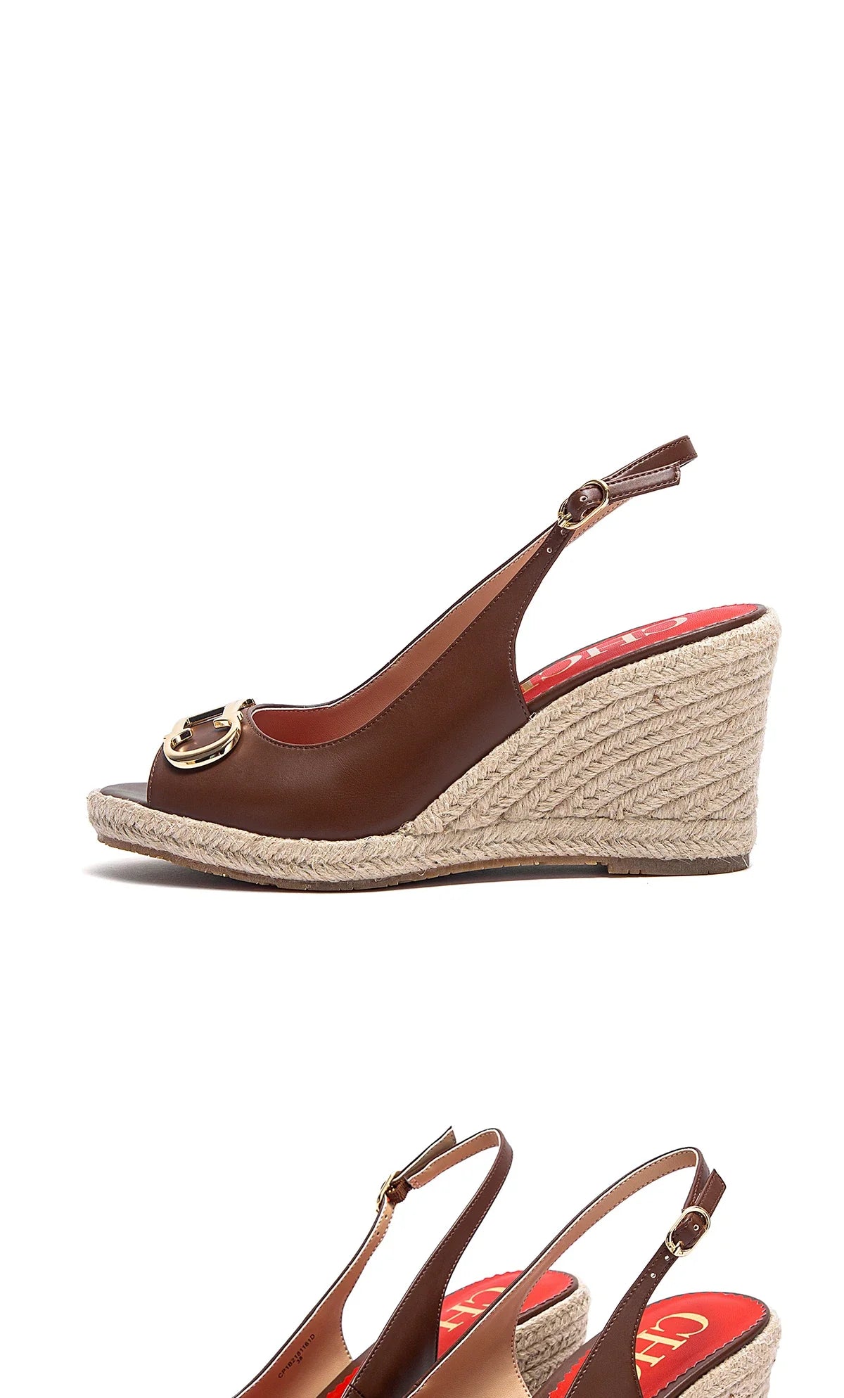sandals summer women's casual shoes Gold INITIALS INSIGNIA PU LEATHER WEDGES Luxury brand wedge shoeses
