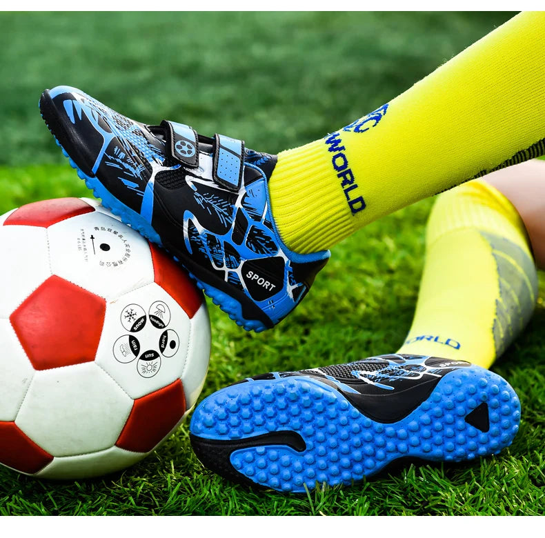 Kids Soccer Shoes HOOK&LOOP Football Sports Shoes Boy Outdoor Non-Slip Training Shoes Child Lightweight Children's Soccer Cleats