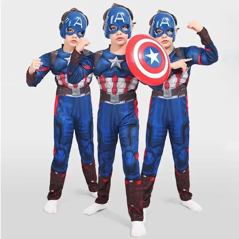 Cosplay Muscle Costume Shield Halloween Costume for Kids Boys Superhero Kids Captain America Costume Captain America