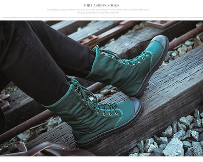 Men Boots Outdoor Fashion Men's Casual Shoes Canvas High Top Shoes Ankle Boots Black High Top Boots