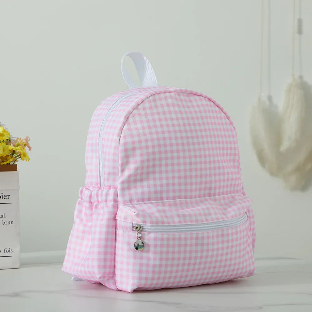 Plaid Backpack For Girls Boys Floral Waterproof Nylon Schoolbag Durable Lightweight Book Bag For Students