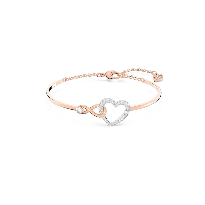 Classic Infinity Symbol Heart Jewelry Set Necklaces and Bracelets Rose Gold Rhodium Tone Finish Clear Crystals Fine Jewelry