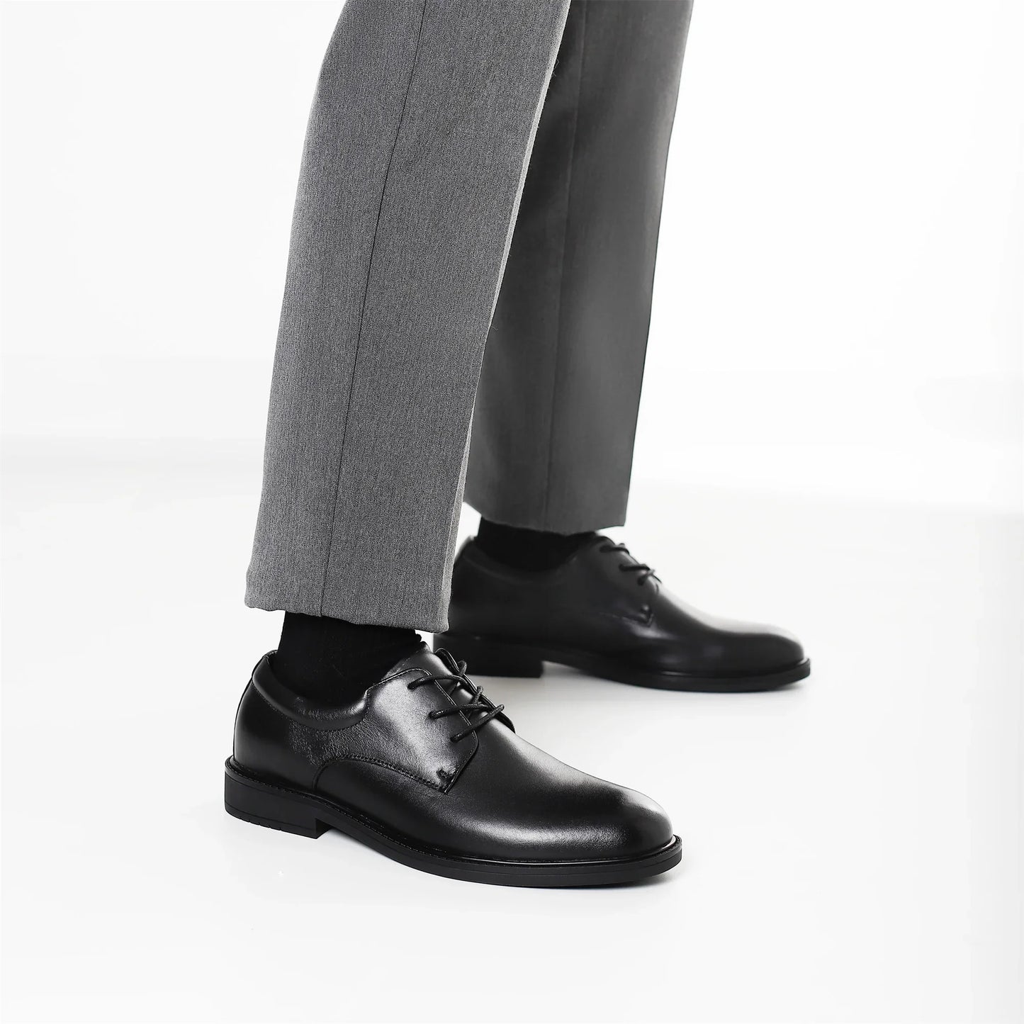 Men's Black Formal Dress Shoes Genuine Cow Leather Derby Shoes Pigskin Lined Ultra Soft Rubber Sole Formal Footwear