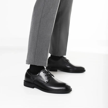 Men's Black Formal Dress Shoes Genuine Cow Leather Derby Shoes Pigskin Lined Ultra Soft Rubber Sole Formal Footwear