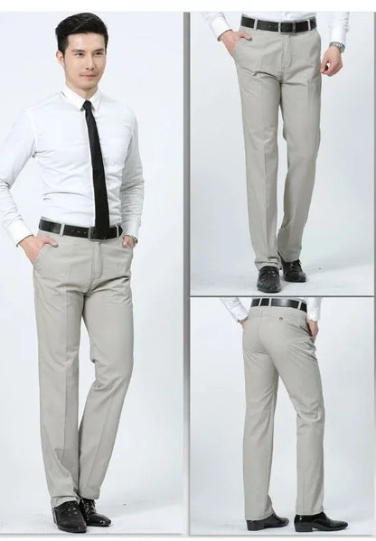 Mens 100% Cotton Summer Thin Pants Autumn Suit Pant Slacks High Waist Straight Loose Bland Solid Business Casual Pants Gozbkf
