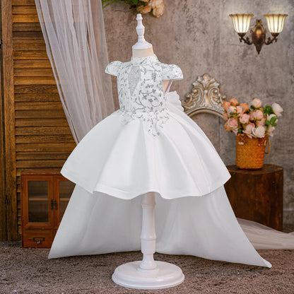 Elegant Big Flower Party Girls Dress Summer Tailed Wedding Bridesmaids Princess Dresses for Girl Birthday Pageant Prom Costumes