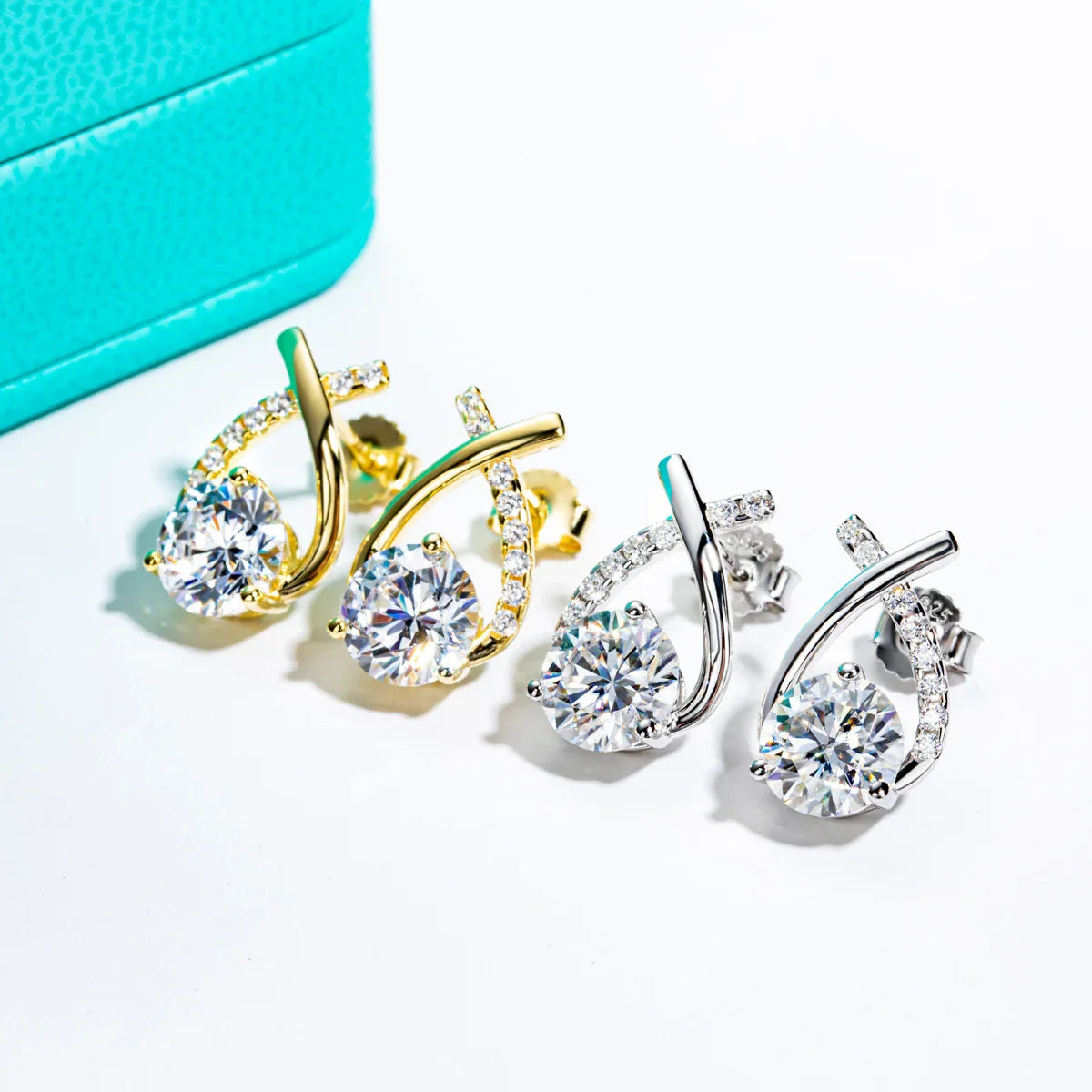 4cttw D Color Moissanite Diamond 18K Gold Plated 925 Sterling Silver Stud Earrings For Woman Gifts Wholesale