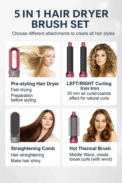 5 In 1 Professional Hair Dryer Hot Air Comb Brush With Curling Iron And Hair Straightener For Salon Quality Hair Styling