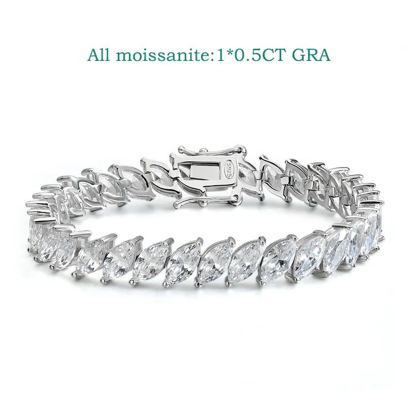 0.5CT Marquise Cut Certified Moissanite Tennis Bracelets for Women Sterling Silver S925 Plated 18k Gold Wholesale Jewelry