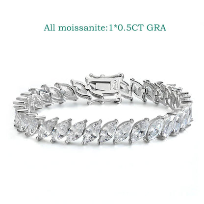 0.5CT Marquise Cut Certified Moissanite Tennis Bracelets for Women Sterling Silver S925 Plated 18k Gold Wholesale Jewelry
