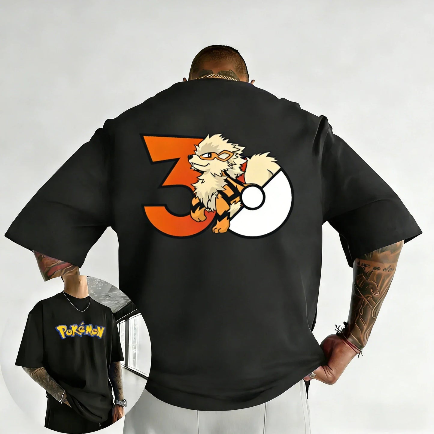 30th Anniversary Arcanine Printed T-shirt Summer Men's and Women's Loose Casual Hip Hop Trendy Short Sleeve Top
