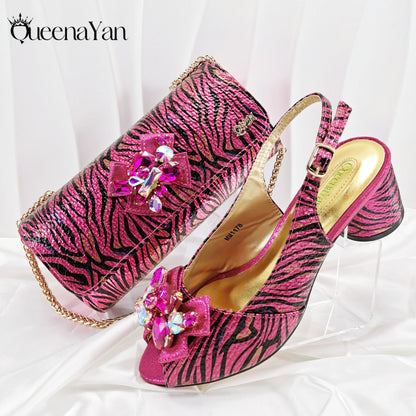 Women Elegant Gold High Heel Shoe and Matching Bag Set with Rhinestone Accents Stylish Peep Toe Design for Party