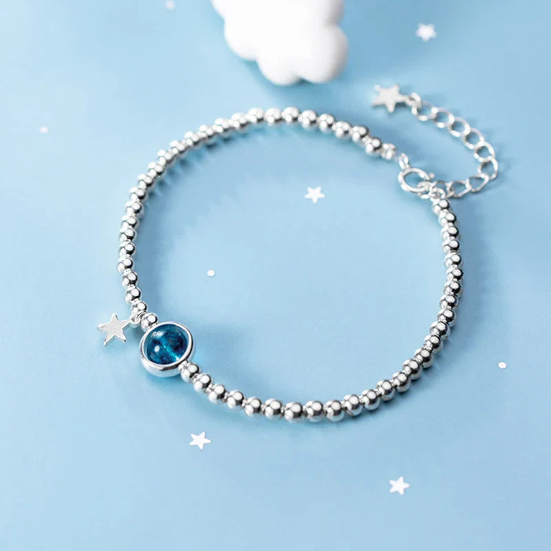Fashion 925 Sterling Silver Classic Crystal Little Ball Star Strand Bracelet for Women Adjustable Bangle Fine Jewelry