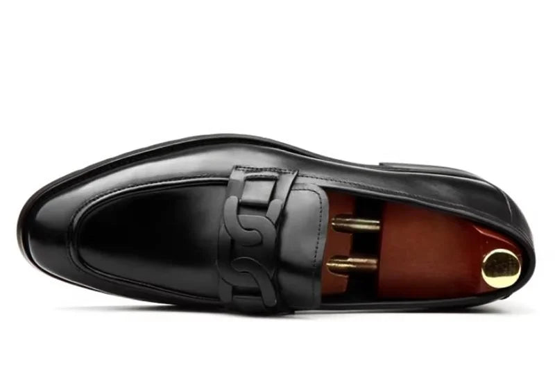 Metal Buckle Leather Shoes For Men Luxury Slip-on Genuine Leather Business Formal Shoes Groom Wedding Shoes