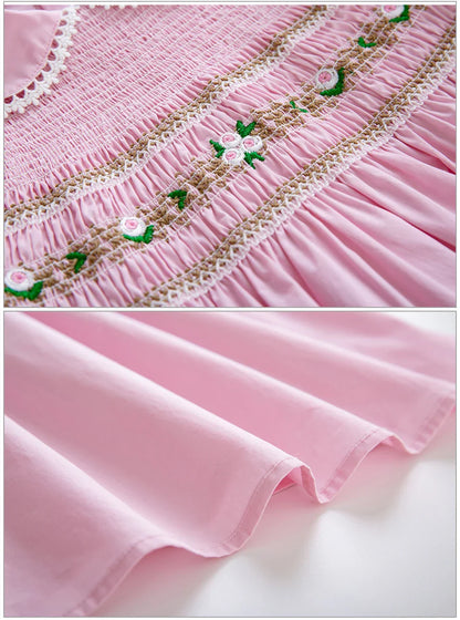 Pettigirl Children Kids Girls Summer Handmade Pink Princess Smocked Birthday Dresses Outfits Gift Size 2 3 4 5 6 8 10 12Y