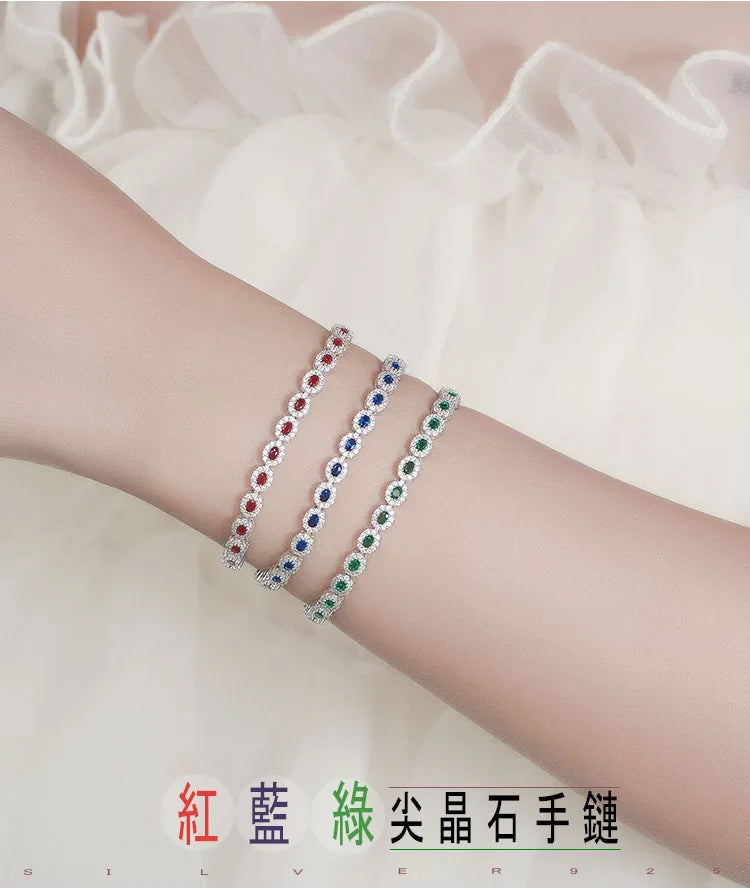 Real 18k White Gold Red Blue Green Moissanite Bracelet for Women Platinum Pt950 Single Row Diamond Simple and Versatile Gift
