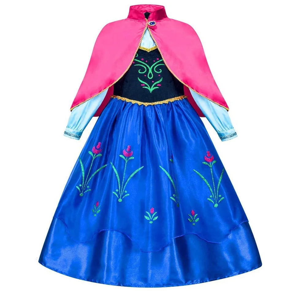 Frozen Classic Movie Princess Anna Dress With Red Cape Christmas Holiday Party Carnival Girls Gift Cosplay Anna Dress Set