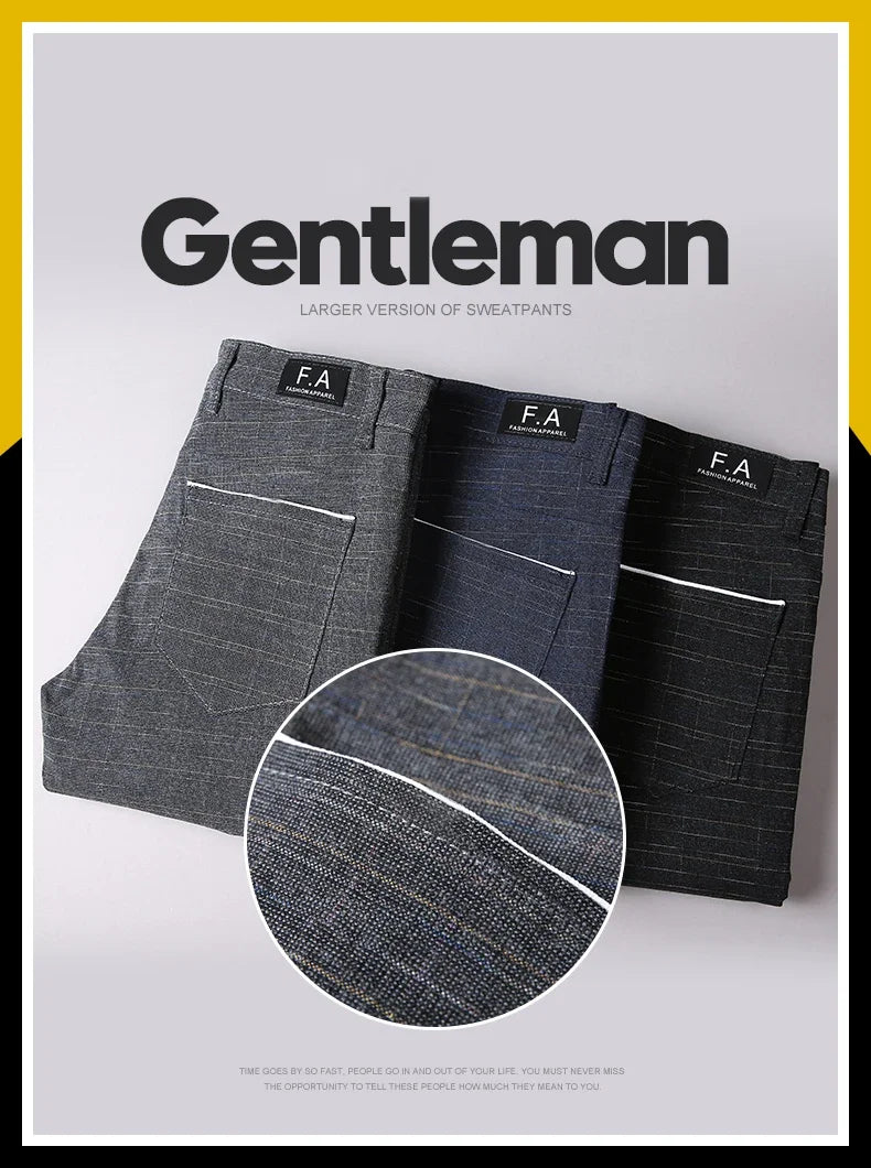 Spring Autumn New Men's Plaid Pants Black Blue Business Casual Formal Fashion Korean Classic Male Clothes Straight Trousers