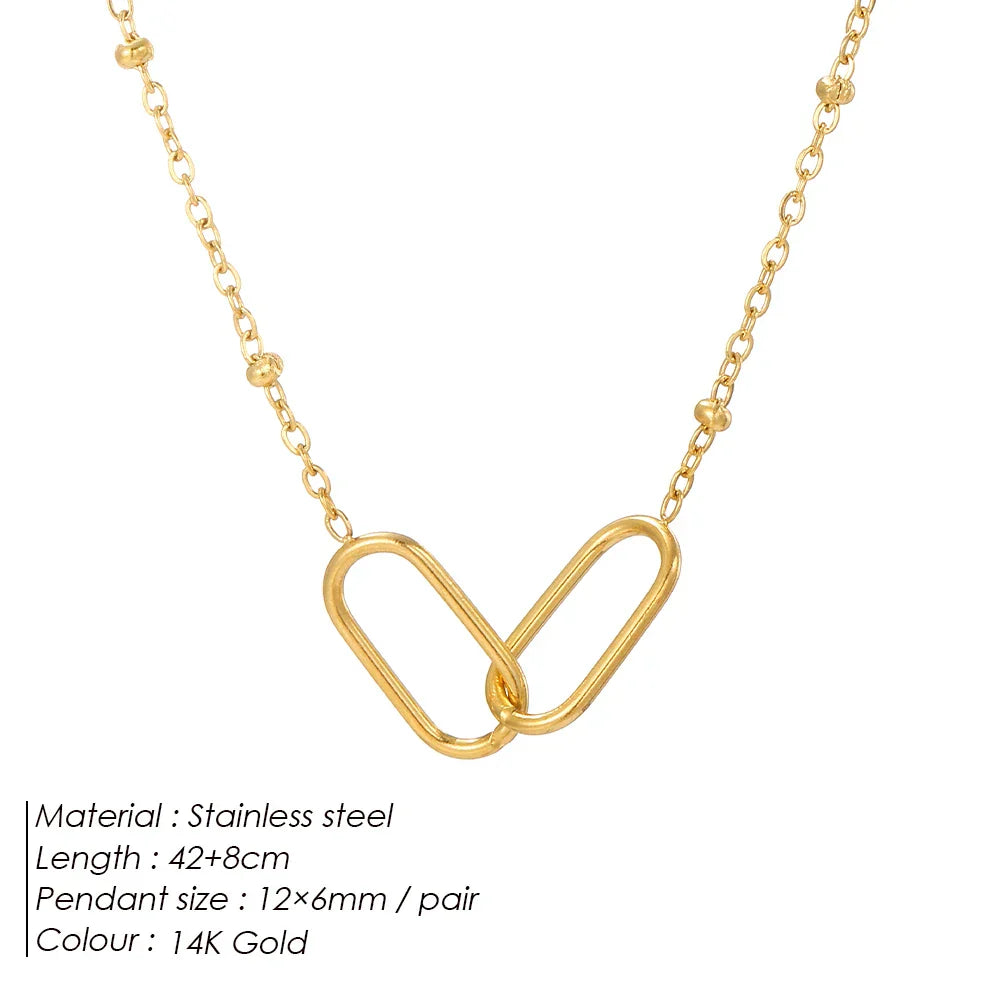 Fashion Stainless Steel Link Infinity Necklace Geometric Double Paperclip Pendant Women's Simple Jewelry Wholesale