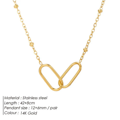 Fashion Stainless Steel Link Infinity Necklace Geometric Double Paperclip Pendant Women's Simple Jewelry Wholesale