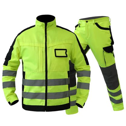 Men's Workwear Suit Work Suit Fluorescent Yellow Work Jacket and Pants Set with Multi Pockets Work Wear