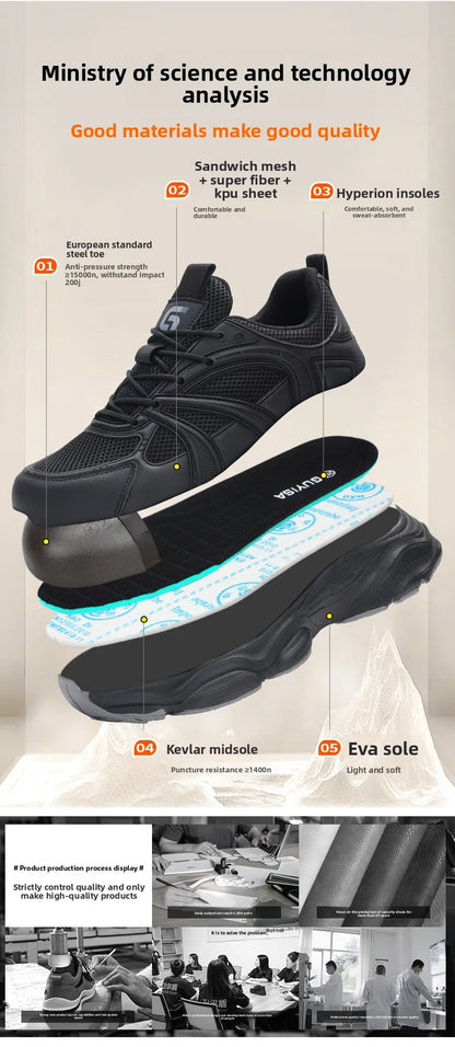 Safety Shoes Men Shoes Breathable Anti Smashing Puncture Comfortable Men's Safety Tennis Steel Toe Cap Puncture