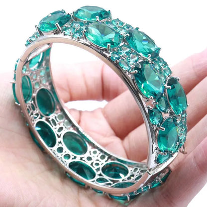 24x20mmEye Catching 51.2g Big Size Pink Kunzite Blue Aquamarine Violet Tanzanite Iolite Silver Bangle Bracelet 7.5inch
