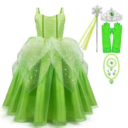 Disney Girls Cosplay Fada Tinker bell Vestido Crianças Princesa Fada das Flores Com Asas Fantasia Festa Tinkerbell Tinker Bell Vestido