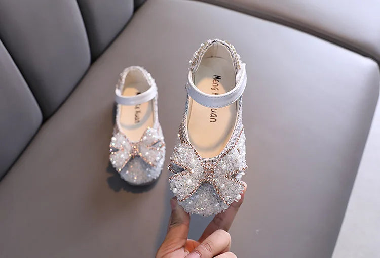Children Princess Shoes Glitter Party Wedding Shoes for Girls Fashion Rhinestone Toddlers Ballet Flats Causal Kids Leather Shoes