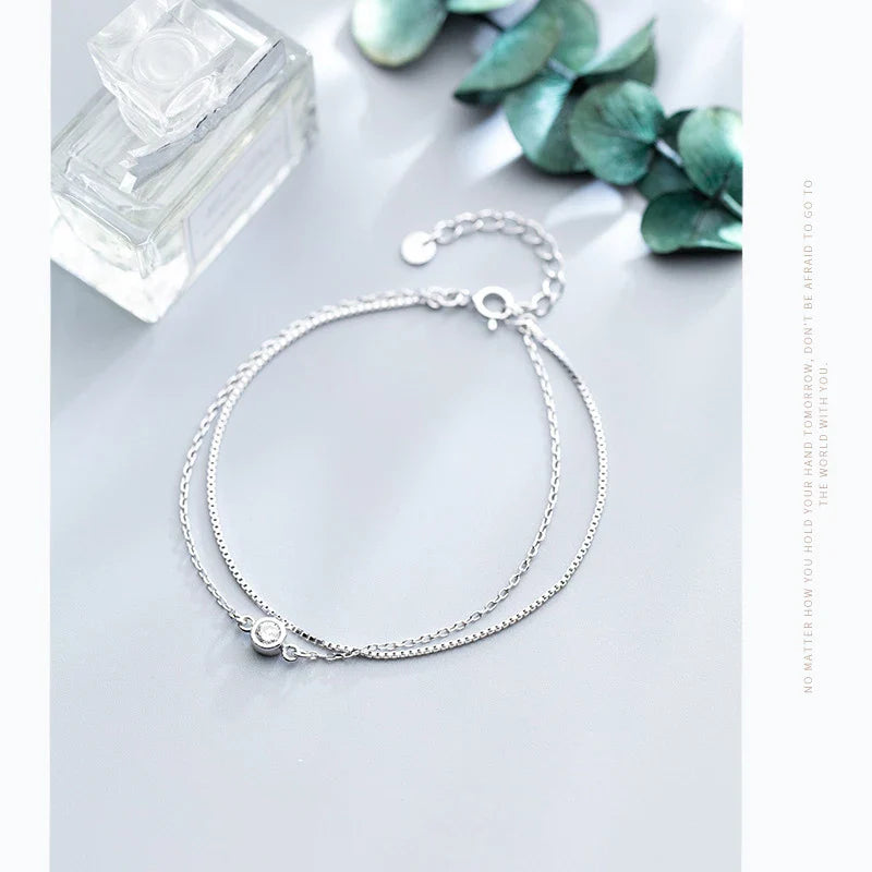 New Luminous Clear CZ Double Layer Bracelet for Women 925 Sterling Silver Minimalism Bracelet Fine Jewelry Accessories
