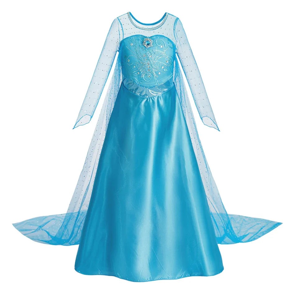 Children Princess Fancy Costume Elsa Party Carnival White Dress Up for Girl Christmas Birthday Cosplay Belle Snowflake Vestidoes