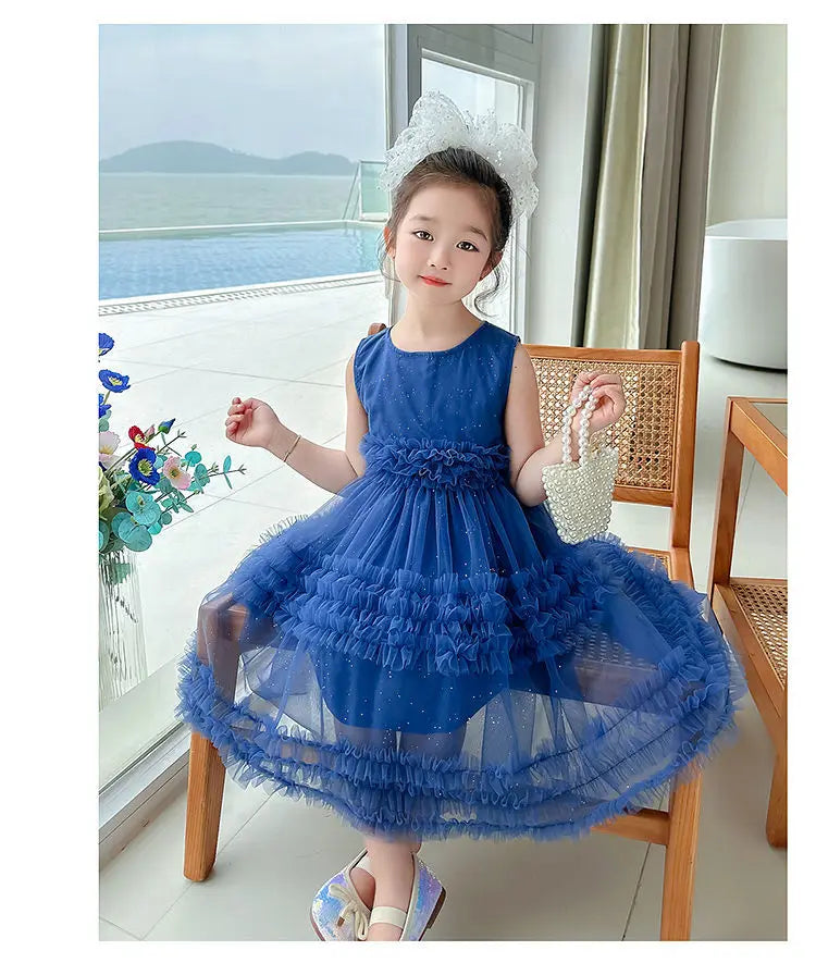 Girl's Dress Summer New Children's Sleeveless Yarn Dress Fluffy Dress Girl's Fashionable Baby Princess Dress
